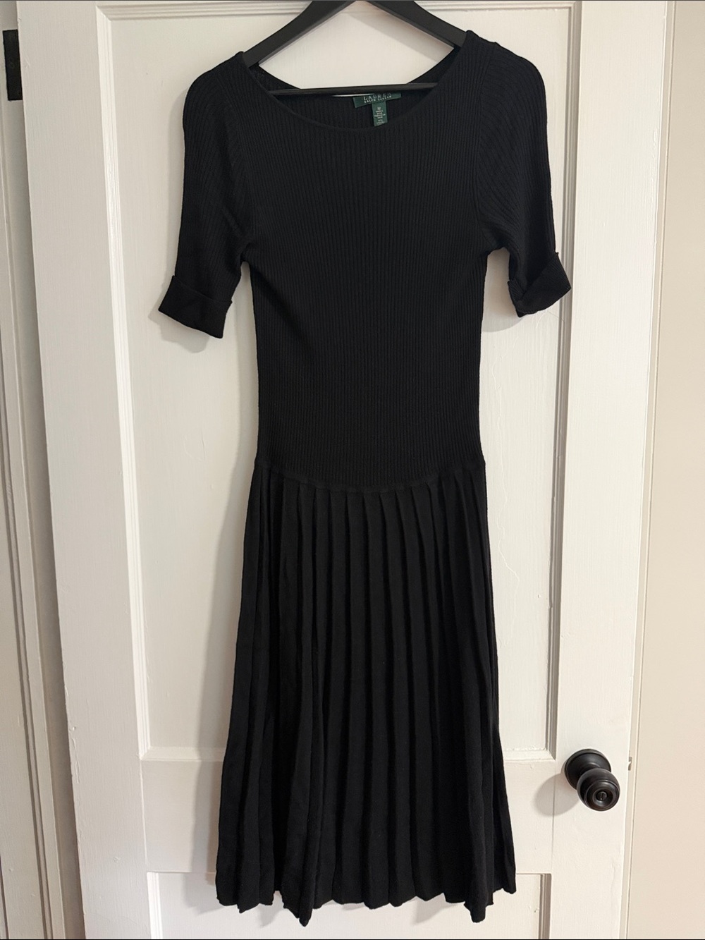 Ralph Lauren Ribbed Knit Pleated Midi Dress